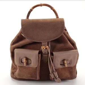 Gucci Bamboo Suede and Leather Backpack